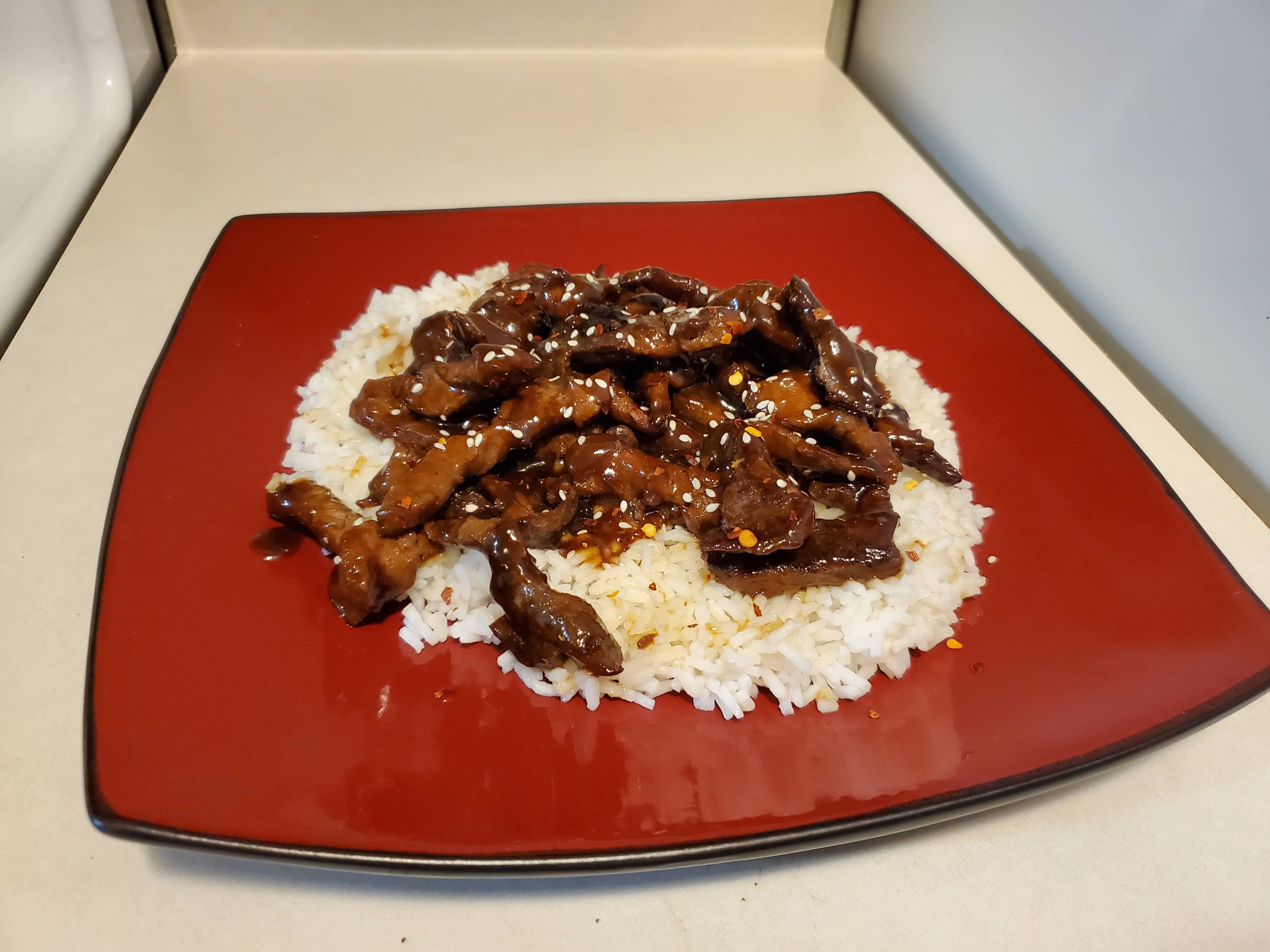 Mongolian beef and rice